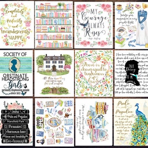 Set di 12 cartoline di Jane Austen, regalo di Jane Austen, stampa d'arte letteraria, regalo libresco per lei, citazioni di Jane Austen
