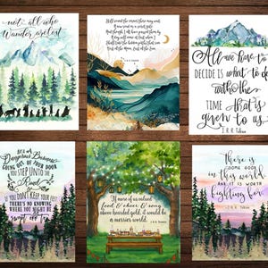 Lord of the Rings Watercolor Art Prints, J.R.R. Tolkien Quotes, Set of 16