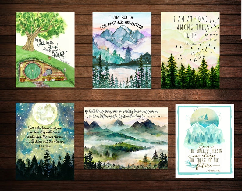 J. R. R. Tolkien collection, Se of 16 Postcards, Lord of the Rings decor, Literary print Gift for Reader, LOTR books, LOTR wall art image 3