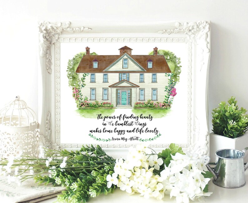 Louisa May Alcott citattryck: Små kvinnor, Orchard House akvarell (digital nedladdning) bild 6