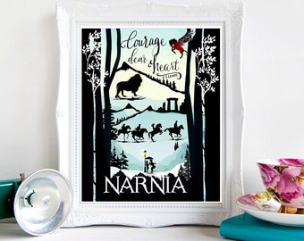 Narnia cite Courage cher coeur, lion aquarelle Aslan avec citation, citations de livre de Narnia, décor d'art mural de Narnia, cadeaux de Narnia