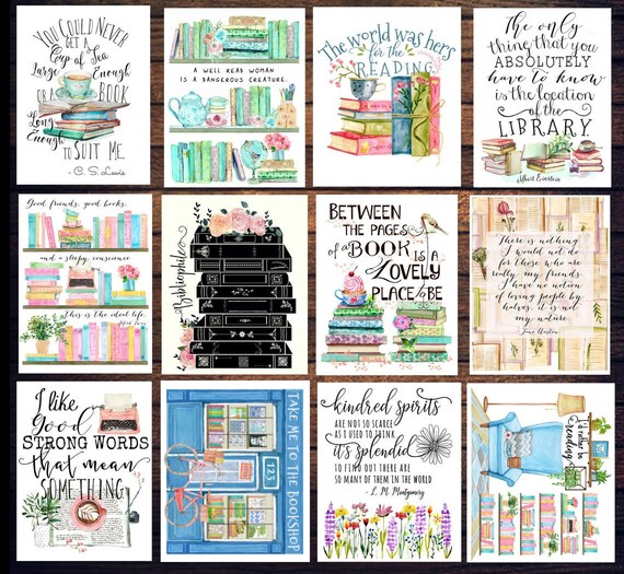 Set Of 12 Book Lovers Quotes Postcards Literary Art Print Etsy Set Of 12 Book Lovers Quotes Postcards Literary Art Print Etsy