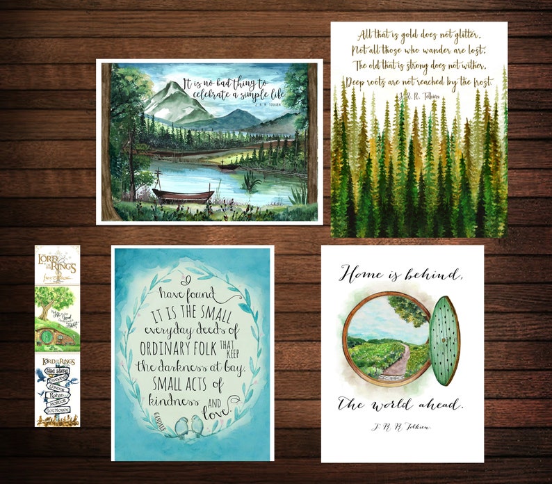 J. R. R. Tolkien collection, Se of 16 Postcards, Lord of the Rings decor, Literary print Gift for Reader, LOTR books, LOTR wall art image 2