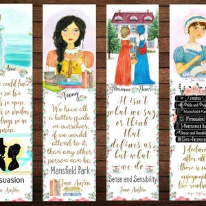 Jane Austen Heroines, Jane Austen Literary bookmarks, Pride and Prejudice Quote, Book Lover Gift for English Major, Gift for reader image 4