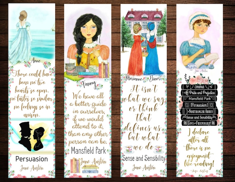 Jane Austen Heroines, Jane Austen Literary bookmarks, Pride and Prejudice Quote, Book Lover Gift for English Major, Gift for reader image 4