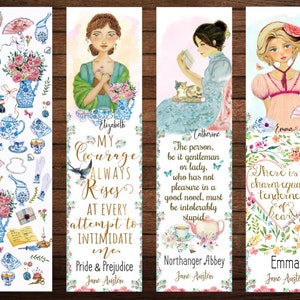 Jane Austen Heroines, Jane Austen Literary bookmarks, Pride and Prejudice Quote, Book Lover Gift for English Major, Gift for reader image 2