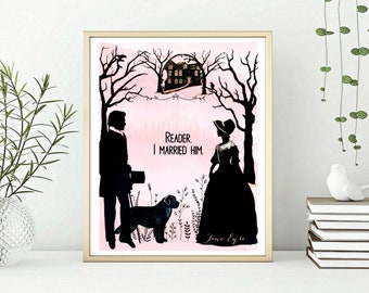 Mr. Rochester and Jane Eyre, Jane Eyre illustration, Charlotte Bronte quotes, Jane Eyre gift, Gift for English major