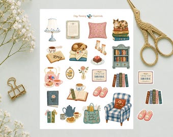 Cozy Reading Journal Planner Stickers, Bookish Sticker Sheet: Bookish Print,