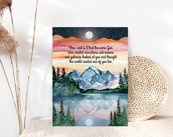 Arte mural cristiano inspirador: Lámina con estampado de lago de montaña