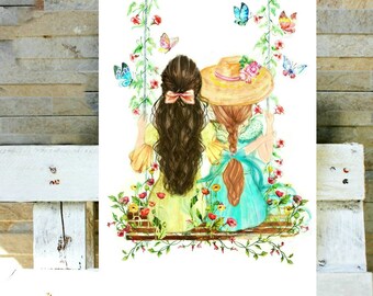 Best friends art | Etsy