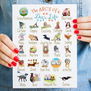 Digital Download dog Alphabet, A to Z Dogs life, Dog alphabet poster, ABC dogs wall art, Mans Best Friend, Dog Breeds Art Print, Dog Breeds