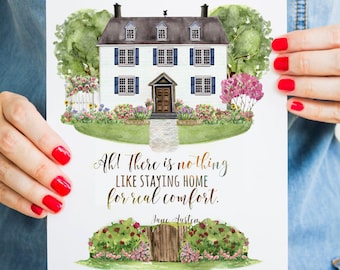 Jane Austen Quote Print: Cozy Home Watercolor Art (Digital Download)