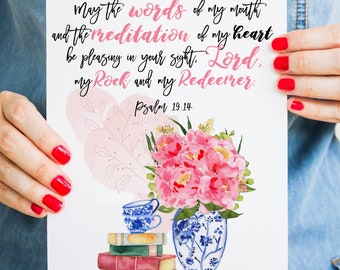 Psalm 19:14, Happy Mother's Day Card | First Mothers Day Card, Illustrated Ginger Jar Flowers Mother's Day Card,