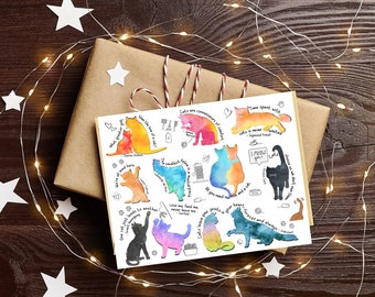 Cat Lovers Card - Cat Book Quotes - Aquarel Katten - Cadeau voor kattenliefhebbers - Happy Birthday Cat Card - Leesgrage katten - Literaire Cat Quotes