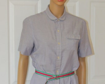 SZ. L, Preppy, Purple Shirt Dress with Belt, Vintage 1970's, 37" chest