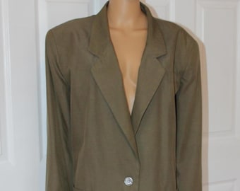 Size M/L, Khaki Green Silk Blazer, Lord & Taylor, Vintage 1990's, 38-40" bust