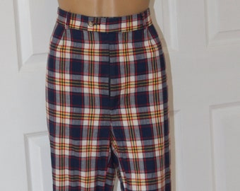 36" Waist, Cropped  Plaid Pants, Vintage 1970's