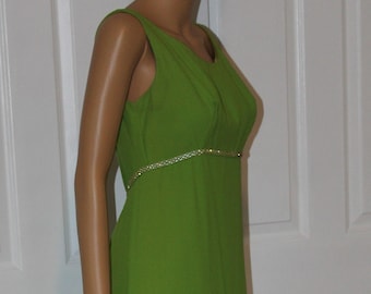 XS, B. Altman, Acid Green Gown with Rhinestone Trim, Vintage 1960's, 34" bust