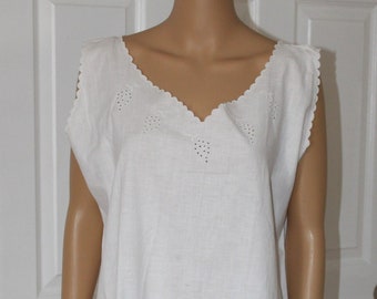 Vintage Cotton Nightgown with Hand Embroidery, 1920's-early 1930's, 40" chest