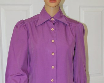 Sz. S, Purple "New Romantic" Blouse, Vintage 1960's, Huge Collar!