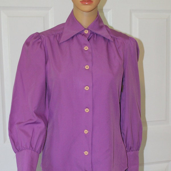 Sz. S, Purple "New Romantic" Blouse, Vintage 1960's, Huge Collar!