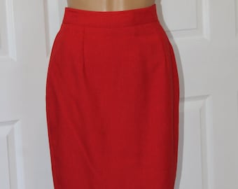 S, Cherry Red, High Rise, Pencil Skirt, Vintage 1990's, 25" waist