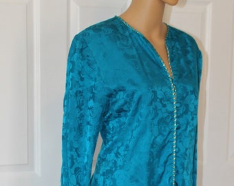 Size M, Vintage 1990's Adrianna Papell Silk Suit w Rose Pattern, 30" Waist