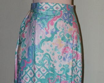 Sz M/L, Vintage Pastel Patterned Wrap Skirt, Vintage 1980's, 30" waist