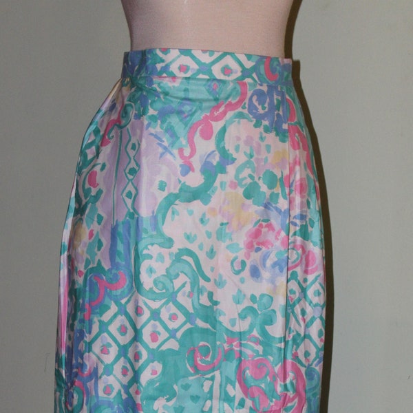 Sz M/L, Vintage Pastel Patterned Wrap Skirt, Vintage 1980's, 30" waist