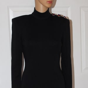 SZ. S, Black Bodycon Dress with Shoulder Pads, Vintage 1980's, 28 waist image 1