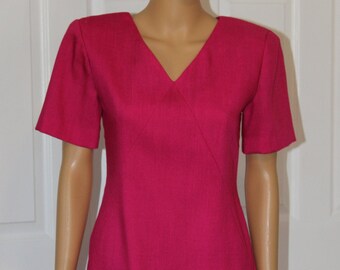 Sz XS, S, Hot Pink Mini Dress with Shoulder Pads, Vintage 1980's, 26" waist