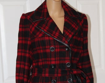 XL, Vintage 1990's Guess Red and Black Palid Wool Jacket with Belt , 38" Chest