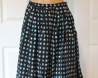 XS, Blå äppelmönstrad bomullskjol, Vintage 1950-tal, midja 50 cm