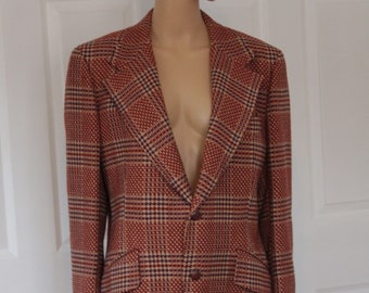 40 Chest, Plaid Sport Coat, Vintage 1970's, Big Plaid and Collar