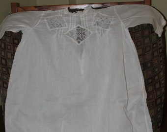 Beautiful Cotton Lawn Christening Dress, Vintage 1920's, Lace insets, 6 months and under