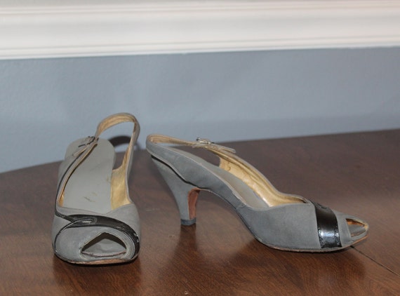 7N, Gray Suede Slingback Pumps, Vintage 1950's - image 1