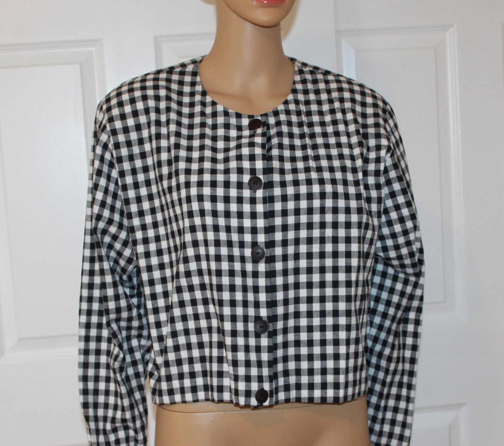 Size XL, Windowpane Plaid, Black and White Cropped Jacket