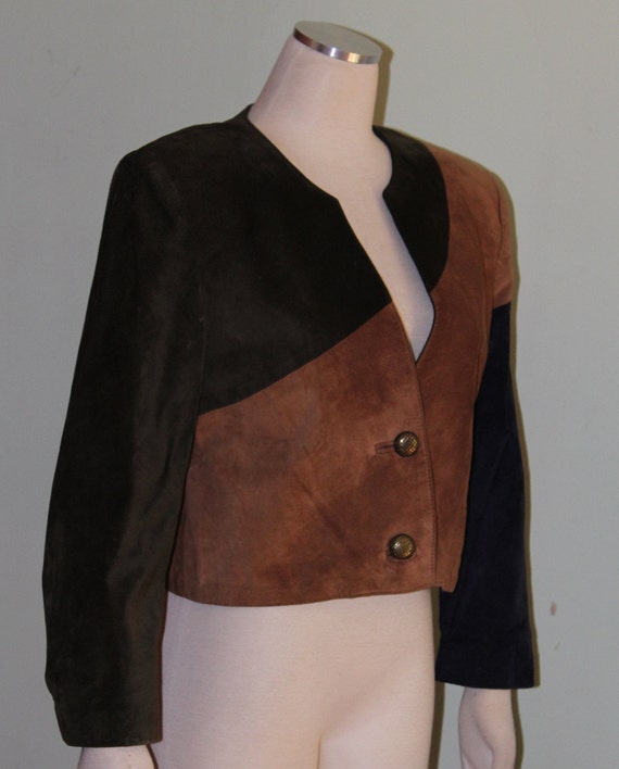 Sz M, Suede, Cropped Jacket with big shoulder pad… - image 3