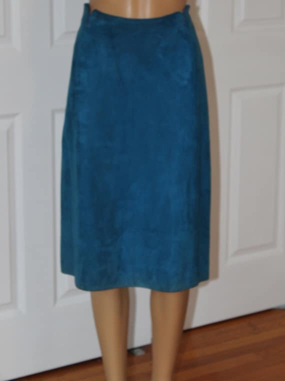 Sz. S, Blue Suede Skirt, Vintage 1990's, 26" waist