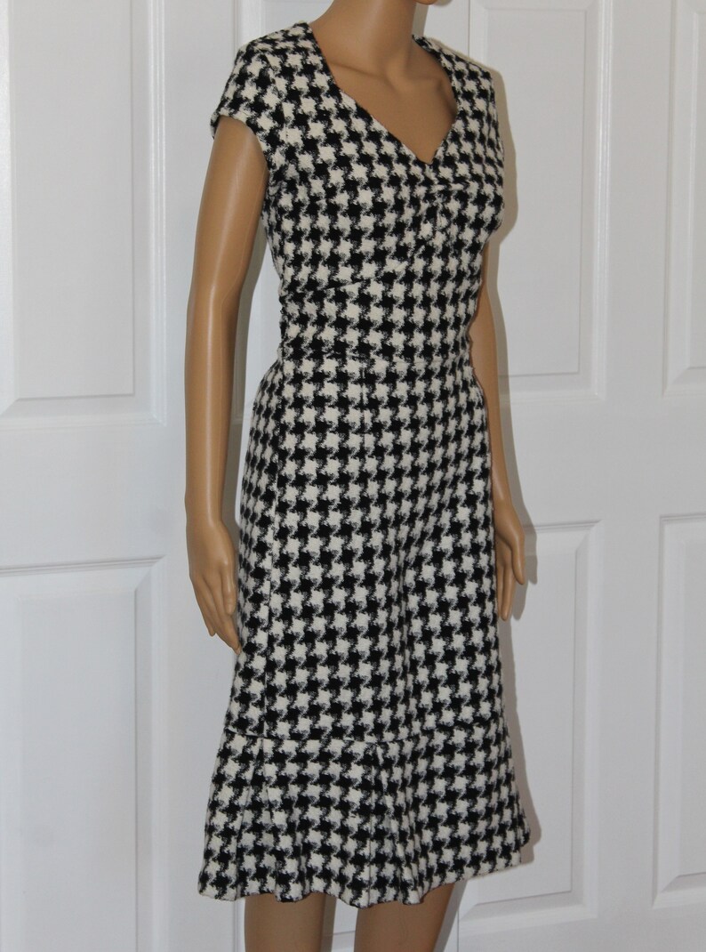 28 waist S Black and White Hounds tooth Print Wool Blend Dress Vintage 1990/'s Sz