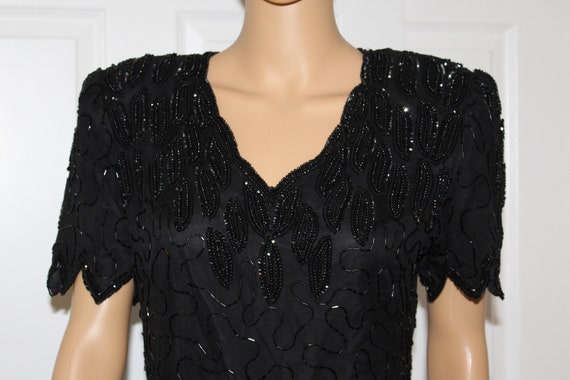 Sz. S, Laurence Kazar Black Beaded Dress, Vintage… - image 2