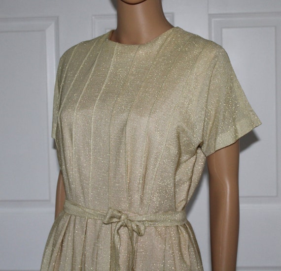 Size SM, Gold Meatallic Lurex Dress and Belt, Vin… - image 2