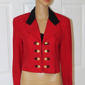 Vintage 80er Jahre Vintage Jacke, Gr. S, rot-schwarze Kurzjacke, Brustumfang 86 cm