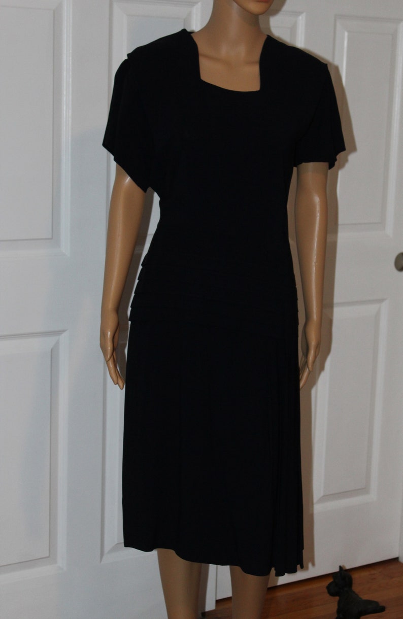 Size L, 1940's Vintage Wool Crepe Dress with Peplum and Swag, 33 waist image 1