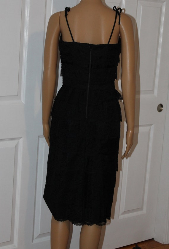 XS, Black Lace Cocktail Dress, Vintage 1960's, 24… - image 4