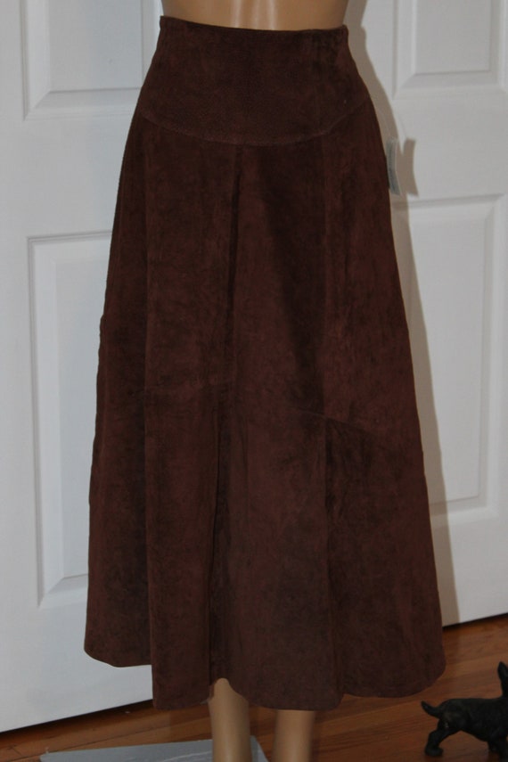 Size S, Brown Suede Skirt, Vintage 1990's, Positan