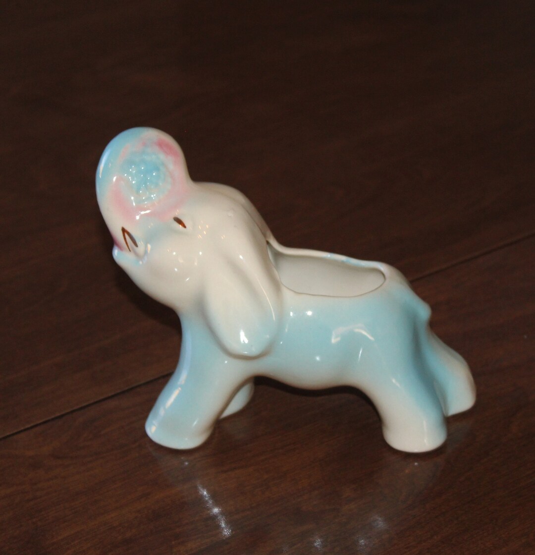 Blue and Cream Baby Elephant Planter Vintage 1950's Etsy