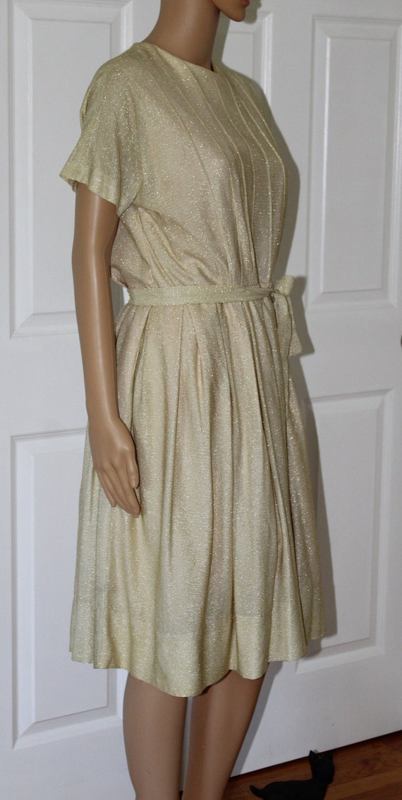 Size SM, Gold Meatallic Lurex Dress and Belt, Vin… - image 3