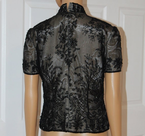 SZ. S, Beaded, Black Top, Pappel Boutique, Vintag… - image 5