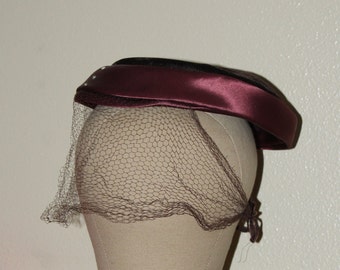 Vintage Pillbox Hat Bow Brown Velvet Junior B Retro Turban  display picture 1